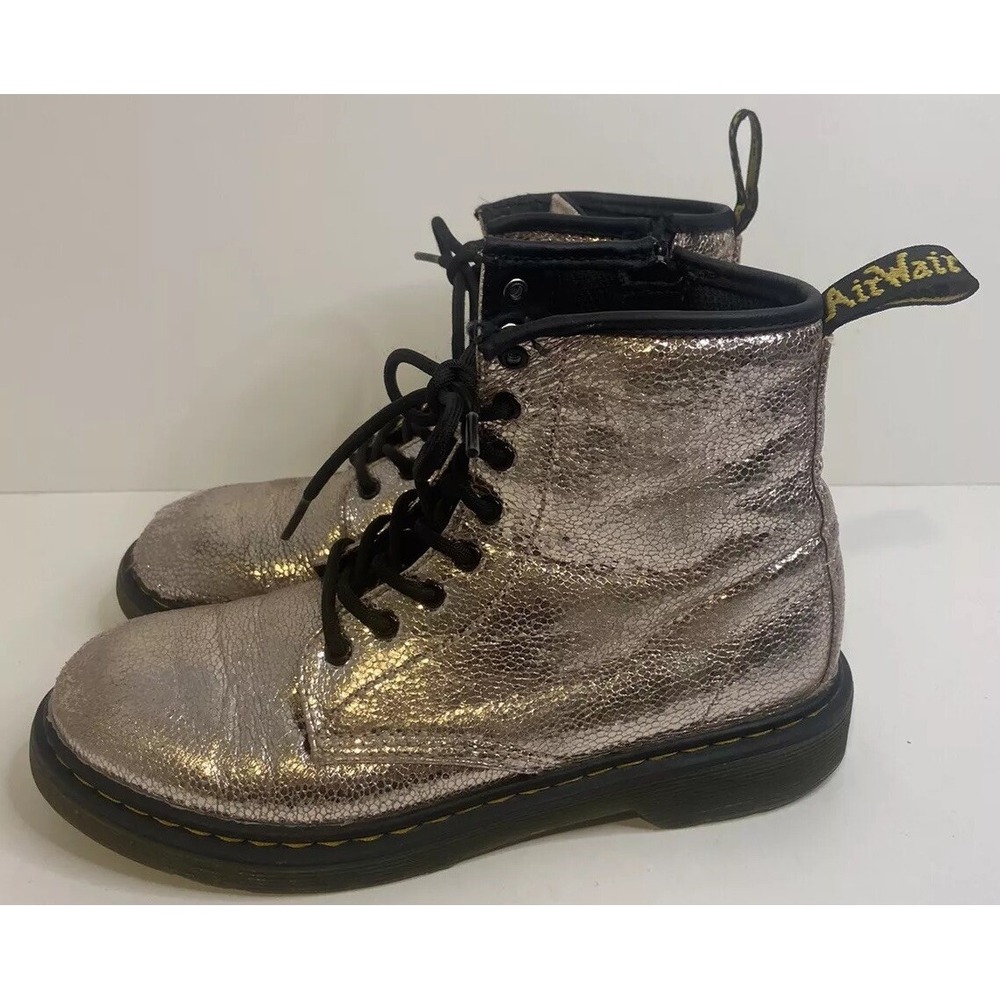 Dr Martens Dark Glitter Pink Boots Kids Girls Boots Size 4 Lace Up Zip 1460